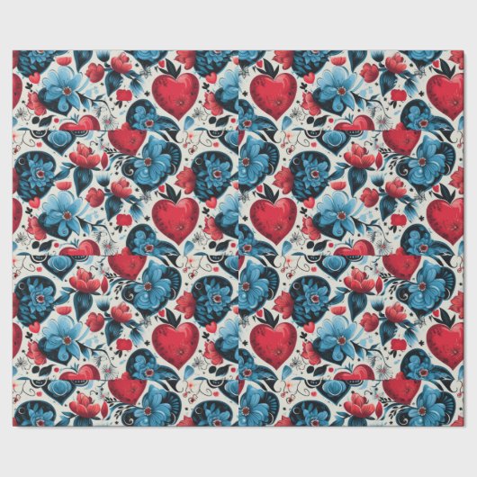 Blue Tattoo Hearts Digitaal thema Cadeaupapier (Zoom)