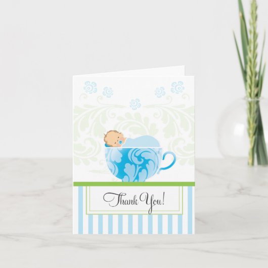 Blue Tea Cup Baby shower Hartelijk dank Bedankkaart (Voorkant)