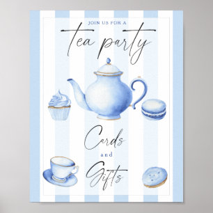 Blue Tea Party baby shower Kaarten en geschenken Poster