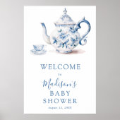 Blue Tea Party Baby shower Welkomstbord Poster (Voorkant)