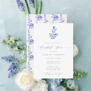  Blue Teacup en Roos Bruidsthee Kaart