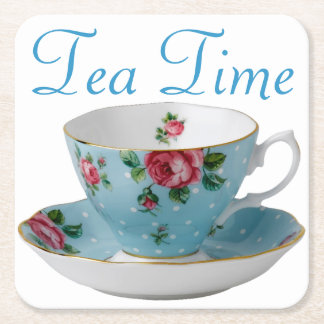 Blue Teacup Tea Time  Vierkante Kartonnen Onderzetter