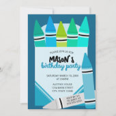 Blue & Teal Crayon Birthday Party Invitation (Devant)
