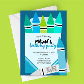 Blue & Teal Crayon Birthday Party Invitation