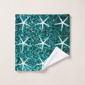 Blue Teal Sparkle Ombre Glittery Starfish Patterns Bad Handdoek (Wasdoekje)