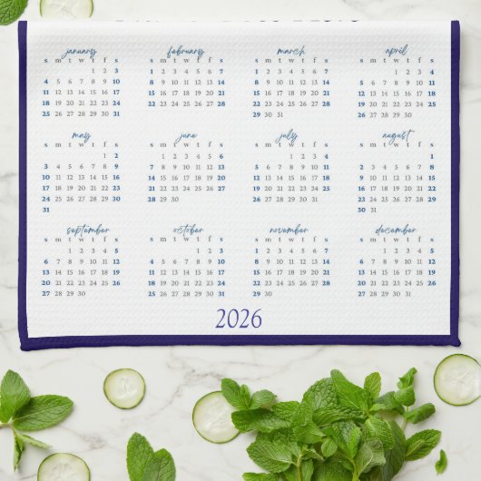 Blue Teapot & Pastry 2026 Calendar Tea Towel Theedoek (Gevouwen)