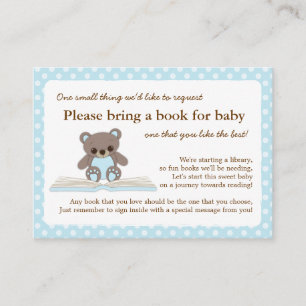 Blue Teddy Baby shower Book Insert Request Kaart