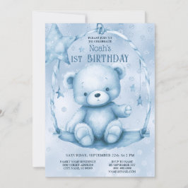 Blue Teddy Bear 1st Birthday Kaart