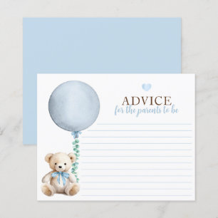Blue Teddy Bear Baby shower Advies Kaart