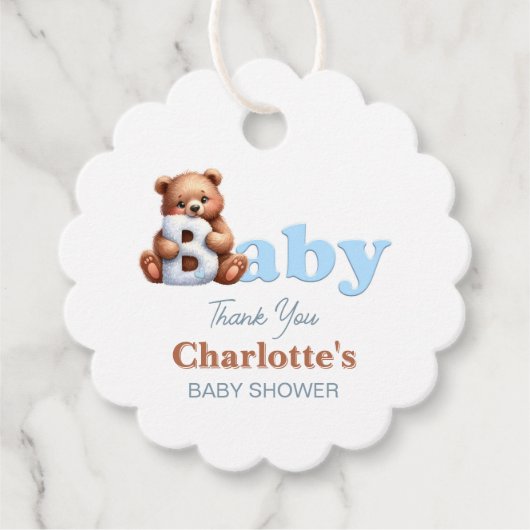 Blue Teddy Bear Baby shower Bedankjes Labels (Voorkant)
