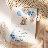 Blue Teddy Bear Baby shower Bloemen Pampas Grass Bedankkaart