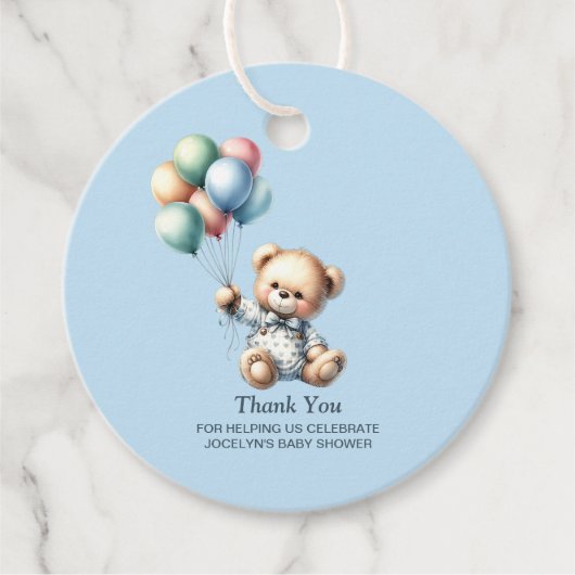 Blue Teddy Bear Baby shower Dank u Bedankjes Labels (Voorkant)