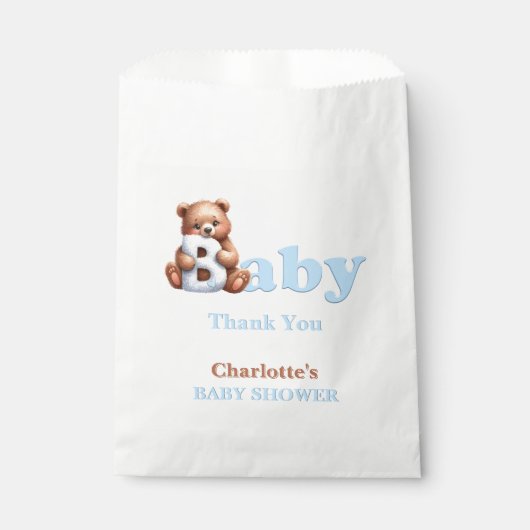 Blue Teddy Bear Baby shower Dank u Bedankzakje (Voorkant)