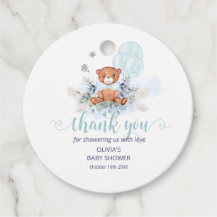 Blue Teddy Bear Baby shower Favor Tags Bedankjes Labels