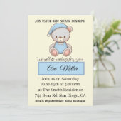 Blue Teddy Bear Baby Shower Invitation | (Debout devant)