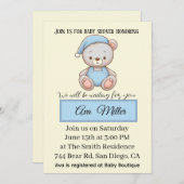 Blue Teddy Bear Baby Shower Invitation | (Devant / Derrière)
