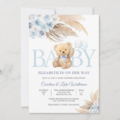 Blue Teddy Bear Baby Shower Invitation (Devant)