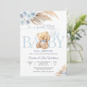 Blue Teddy Bear Baby Shower Invitation (Debout devant)