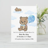 Blue Teddy Bear Baby Shower Invitation  (Debout devant)