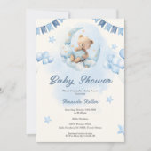Blue Teddy Bear Baby shower Invitation Kaart (Voorkant)