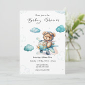 Blue Teddy Bear Baby shower Invitation Kaart (Staand voorkant)