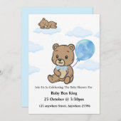 Blue Teddy Bear Baby Shower Invitation  Kaart (Voorkant / Achterkant)