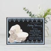 Blue Teddy Bear Baby shower Kaart (Staand voorkant)