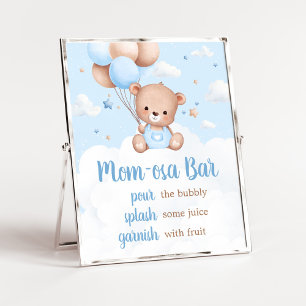 Blue Teddy Bear Baby shower Mom Osa Bar Sign Poster