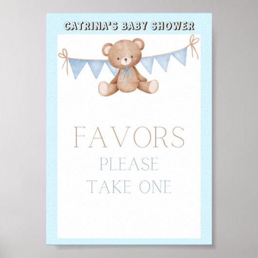 Blue Teddy Bear Baby shower Sign Poster (Voorkant)