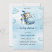 Blue Teddy Bear Baby shower Uitnodiging voor Jonge (Voorkant)
