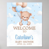 Blue Teddy Bear Baby shower Welcome Sign Poster (Voorkant)