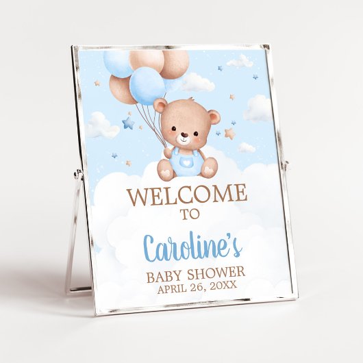 Blue Teddy Bear Baby shower Welcome Sign Poster