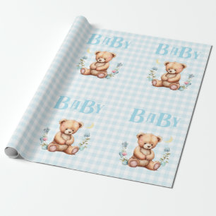 Blue Teddy Bear Baby Typografie Baby shower Cadeaupapier