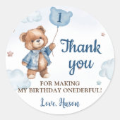 Blue Teddy Bear Balloon 1e Verjaardag Sticker (Voorkant)