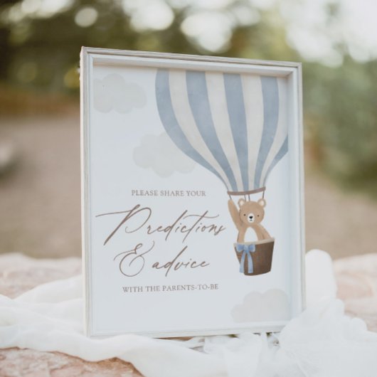Blue Teddy Bear Balloon Baby shower Advies Poster