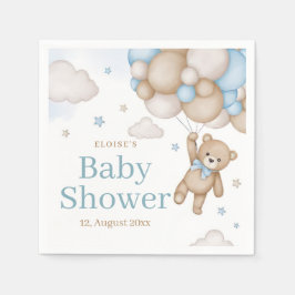Blue Teddy Bear Balloon Bearly Wait Baby Shower Servet