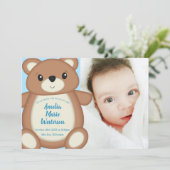 Blue Teddy Bear Birth kondiging Kaart (Staand voorkant)