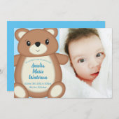 Blue Teddy Bear Birth kondiging Kaart (Voorkant / Achterkant)