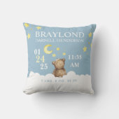 Blue Teddy Bear Birth Stats Nursery Pillow Kussen (Voorkant)