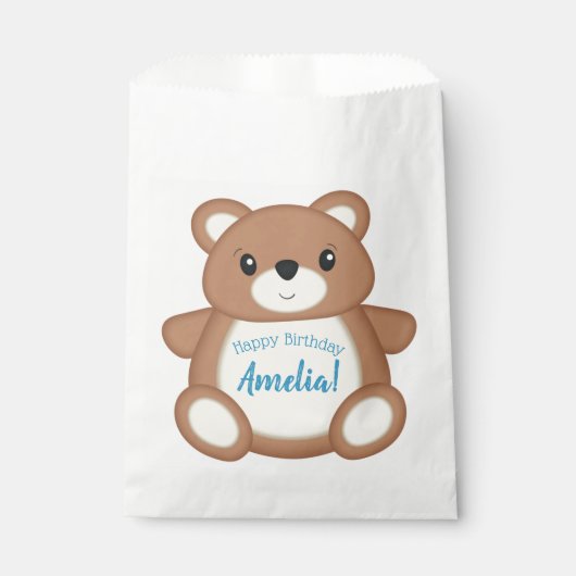 Blue Teddy Bear Birthday Party Bedankzakje (Voorkant)