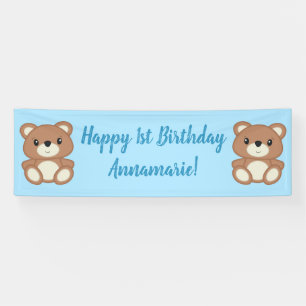 Blue Teddy Bear Birthday Party Spandoek