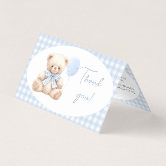 Blue Teddy Bear Bow Baby shower Bedankt Kaarten (Voorkant)
