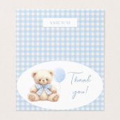 Blue Teddy Bear Bow Baby shower Merci Cartes (Outside Unfolded)
