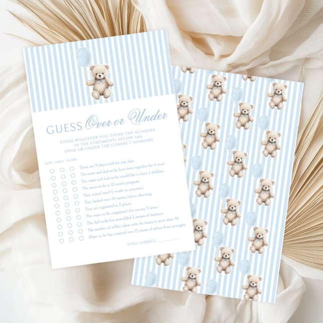 Blue Teddy Bear Bow Baby Shower Over or Under Game (Creator heeft geüpload)