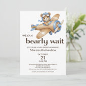 Blue Teddy Bear Boy Baby shower Invitation Kaart (Staand voorkant)