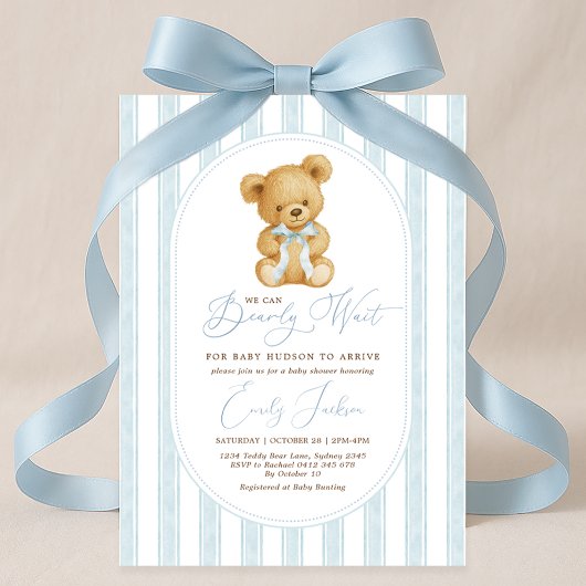  Blue Teddy Bear Boy Baby shower Kaart