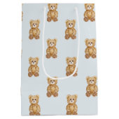 Blue Teddy Bear Boy Baby shower Medium Cadeauzakje (Achterkant)