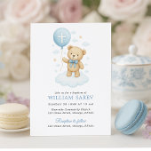 Blue Teddy Bear Boy Baptism Invitation