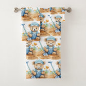 Blue Teddy Bear Boy's Badhanddoek Set Bad Handdoek (Insitu)