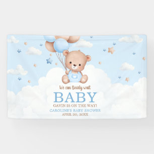 Blue Teddy Bear Clouds Balloon Baby shower Spandoek